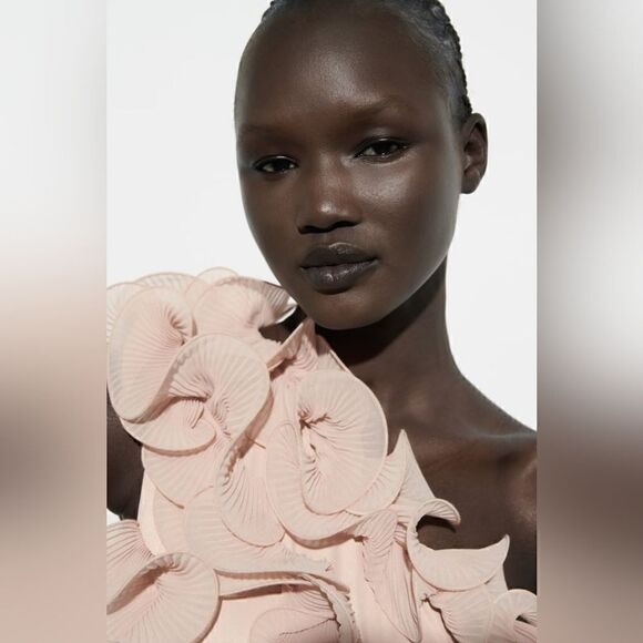 ZARA RUFFLED SATIN EFFECT DRESS LIGHT PINK - Picture 10 of 16